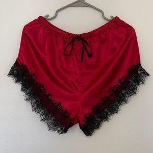Elegant Red Satin Lace Trim Shorts (New)